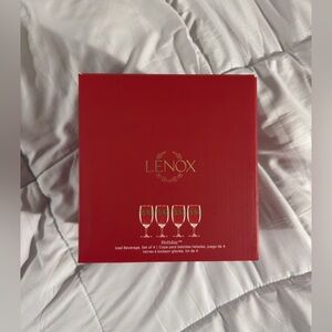 Lenox Holiday Iced Beverage Set of Four Goblets With Gold Rim & Holly Berry NEW!